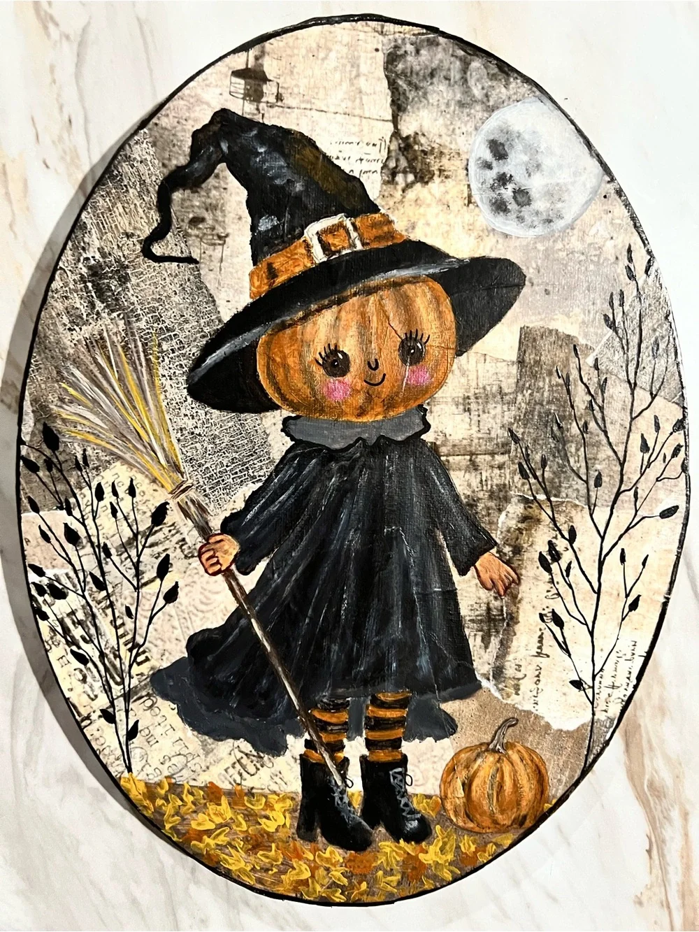 Halloween Pumpkin Witch Wall Decor in Black and Orange